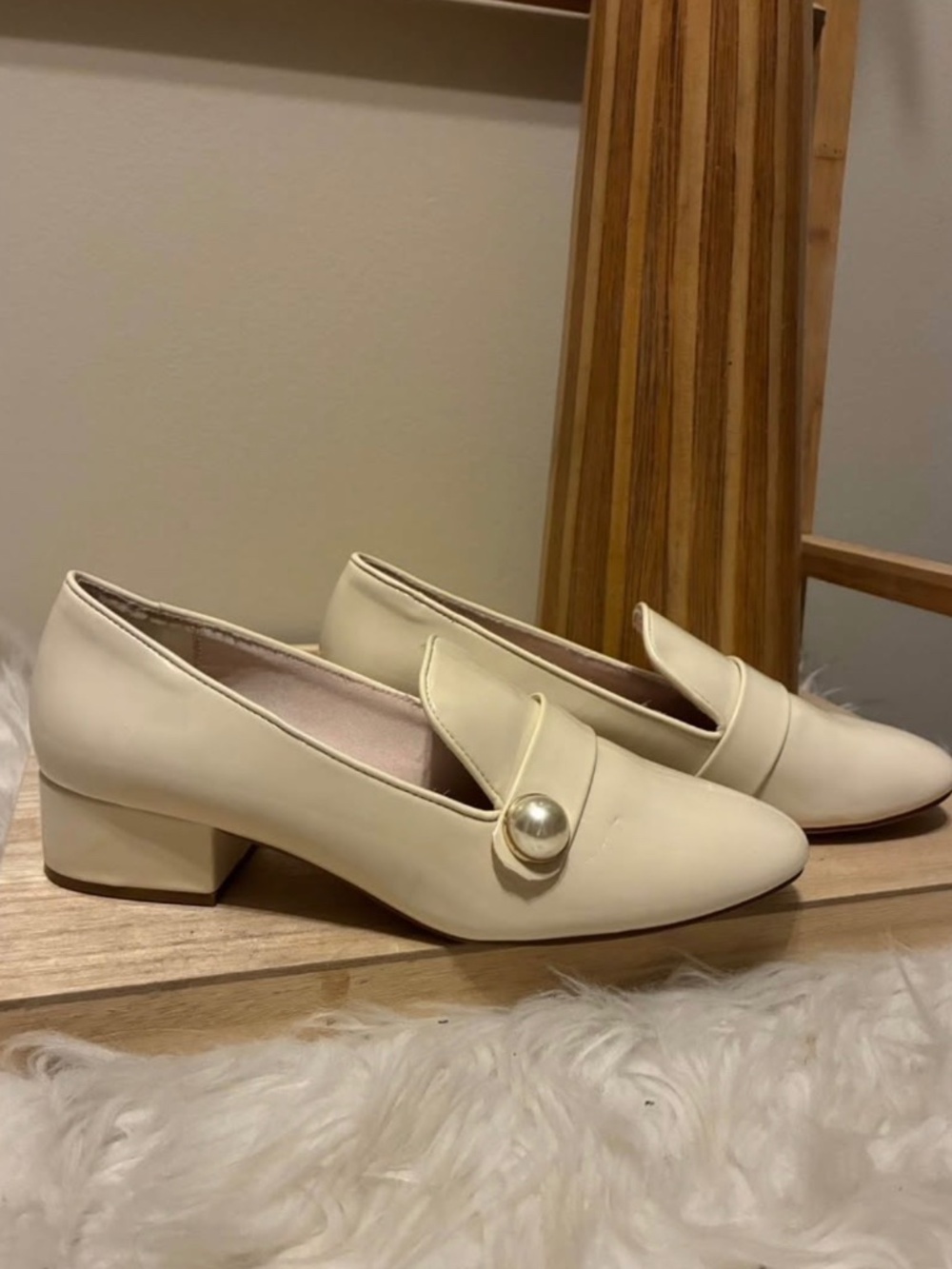 Zara Cream Loafers with FAUX Pearl accent